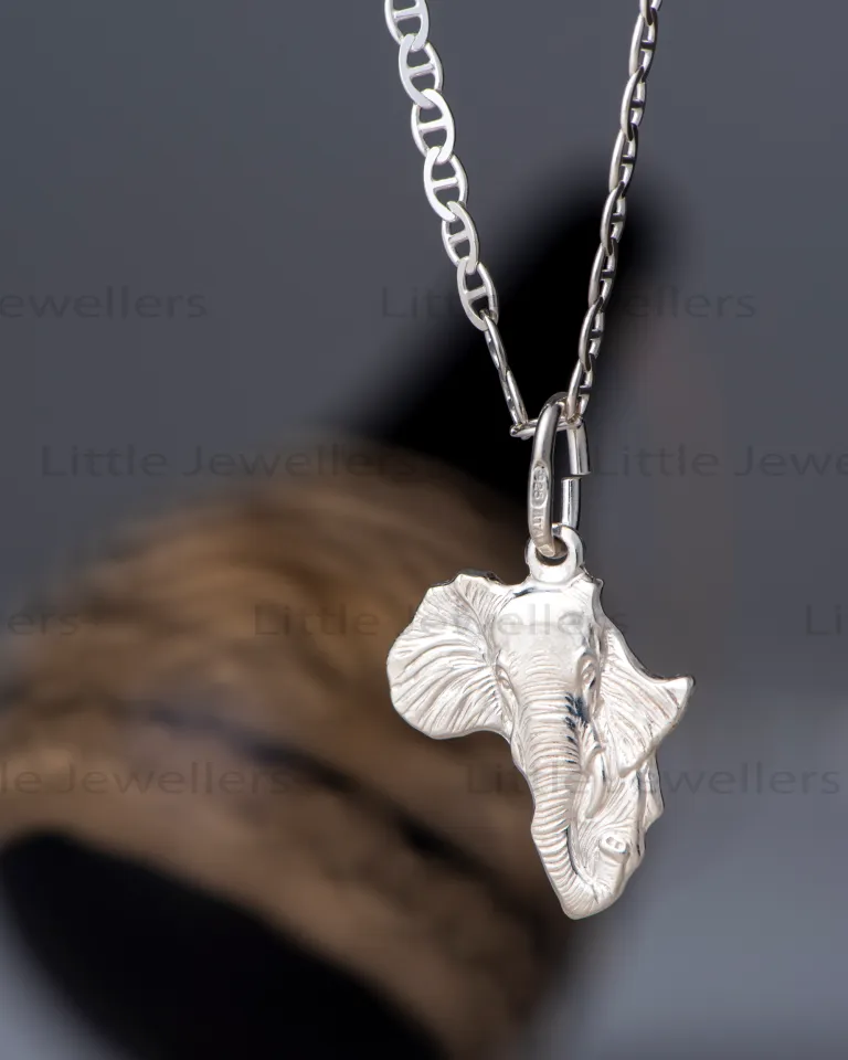 925 Sterling Silver Africa Map Elephant Pendant Necklace Kenya