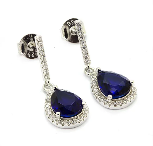Zaveris Silver Blue Sapphire Simulant Cubic Zirconia Earrings
